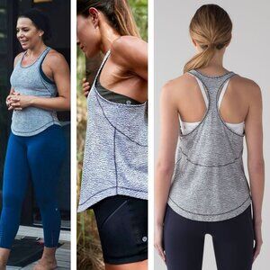 Lululemon Long Distance Tank In Sheer Luon Pebble Jacquard V1 White Black Size 6